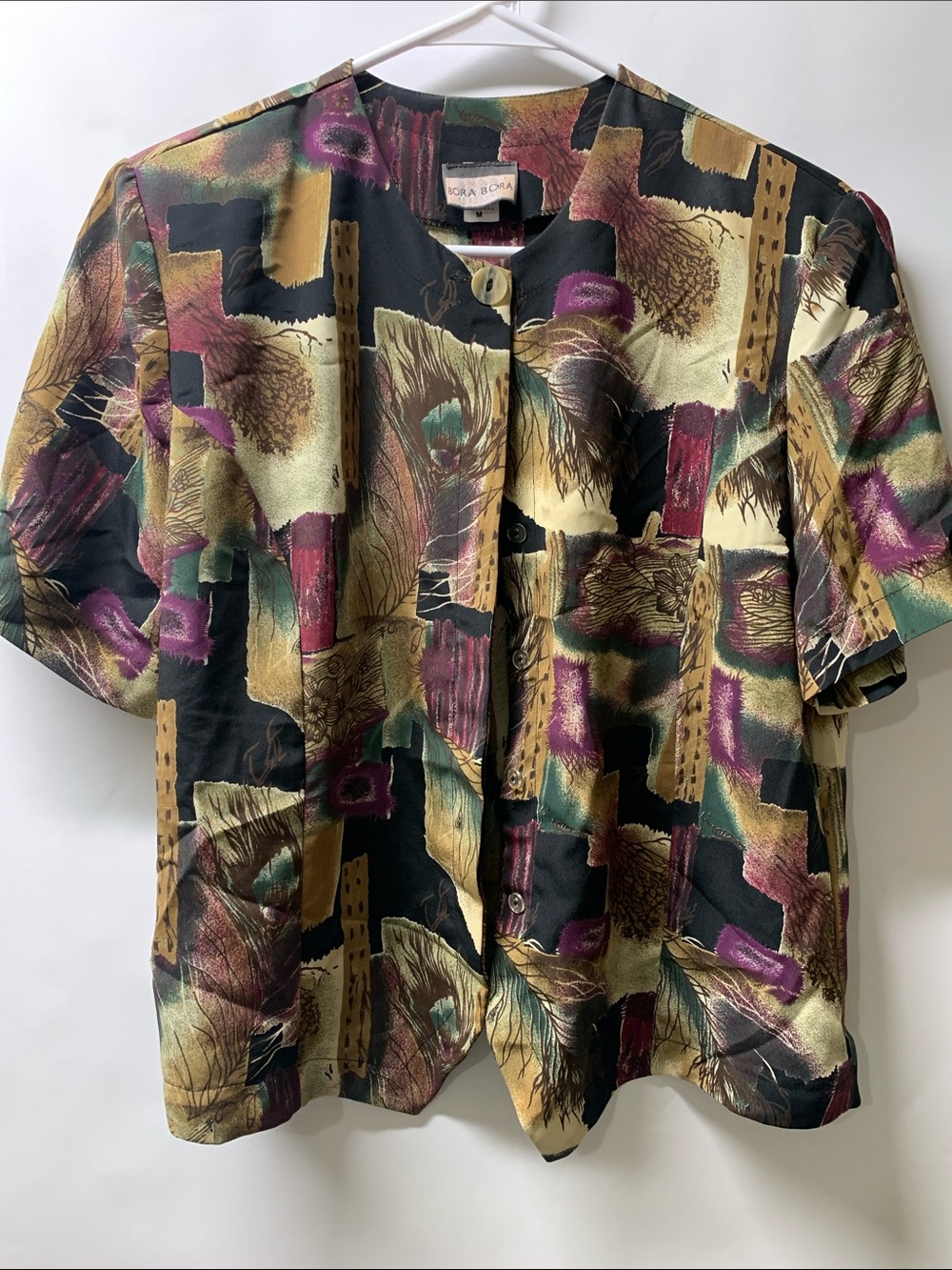 Black Multi Abstract Short-Sleeve Button-Down Shirt